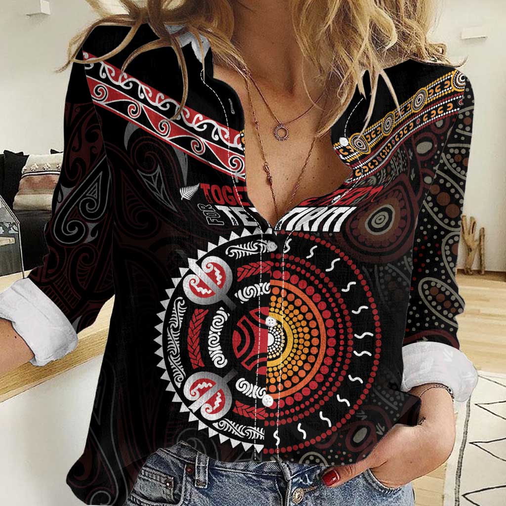 Aotearoa and Australia Indigenous Women Casual Shirt Stand Together For Te Tiriti LT7 Female Black - Polynesian Pride