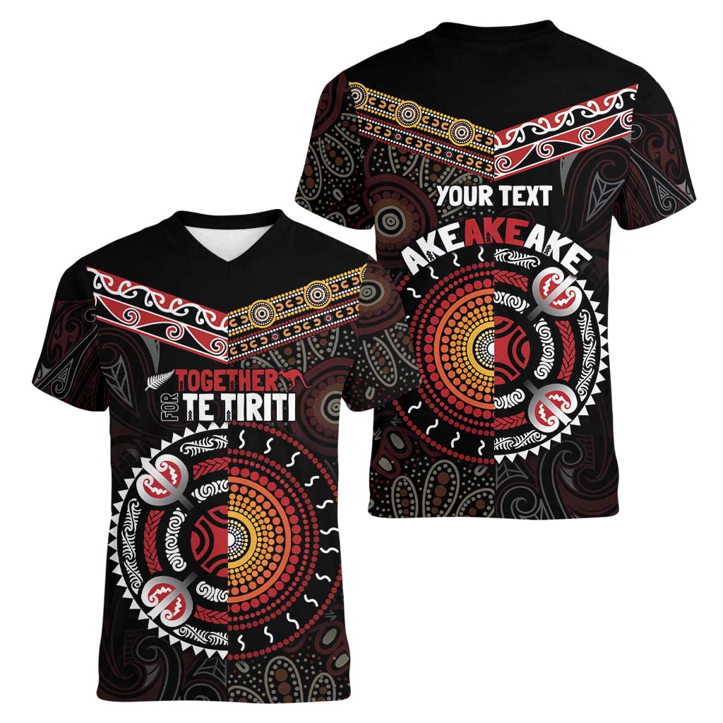 Aotearoa and Australia Indigenous Women V-Neck T-Shirt Stand Together For Te Tiriti LT7 - Polynesian Pride