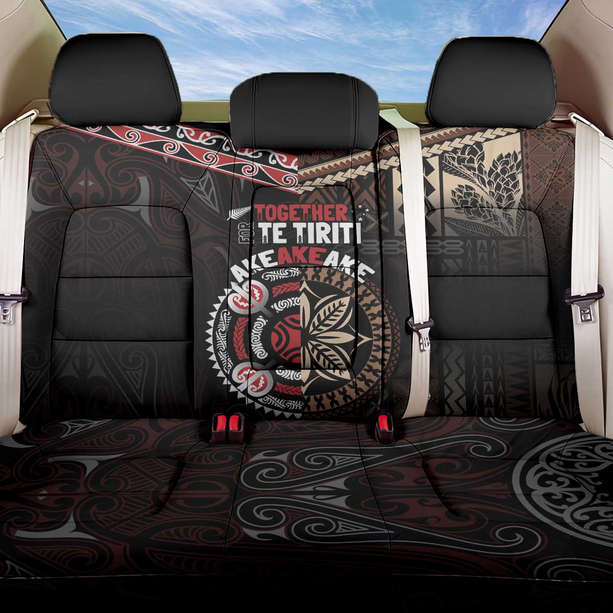 Aotearoa and Samoa Together For Te Tiriti Back Car Seat Cover Kowhaiwhai Mix Siapo