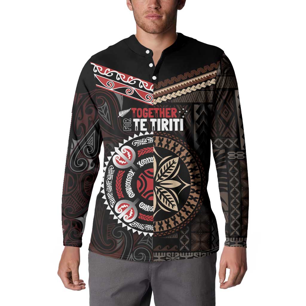 Aotearoa and Samoa Together For Te Tiriti Button Sweatshirt Kowhaiwhai Mix Siapo