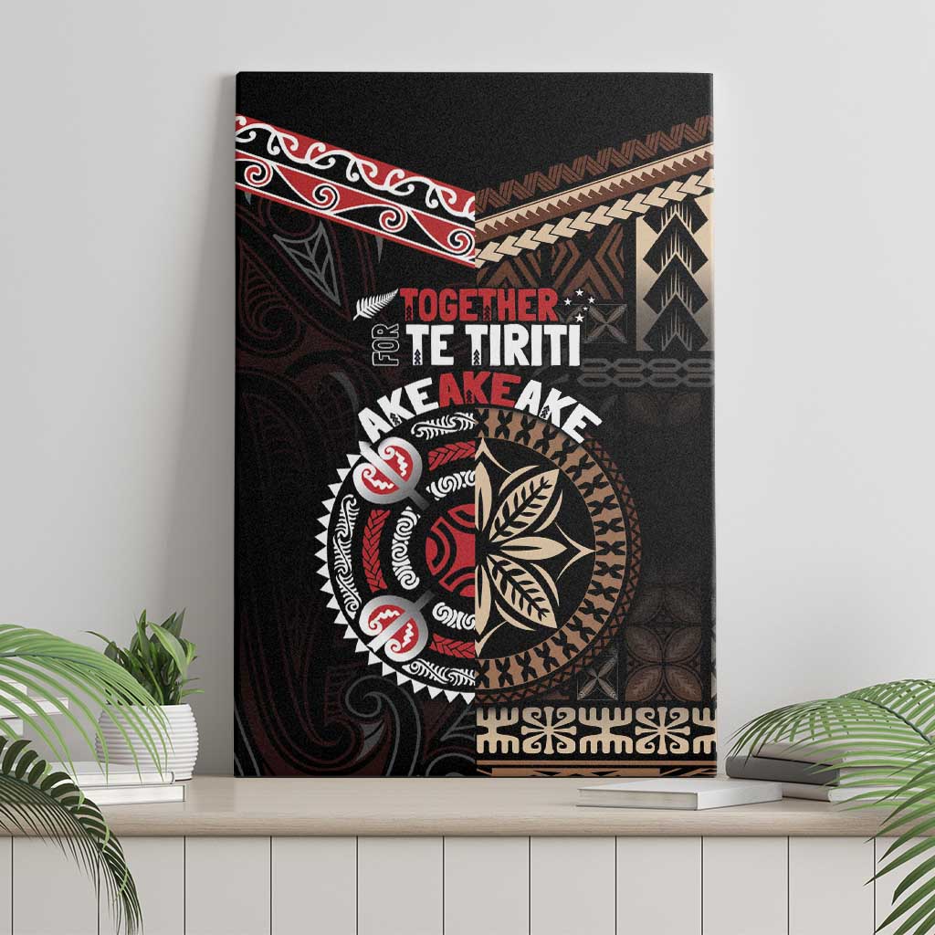 Aotearoa and Samoa Together For Te Tiriti Canvas Wall Art Kowhaiwhai Mix Siapo LT7 - Polynesian Pride