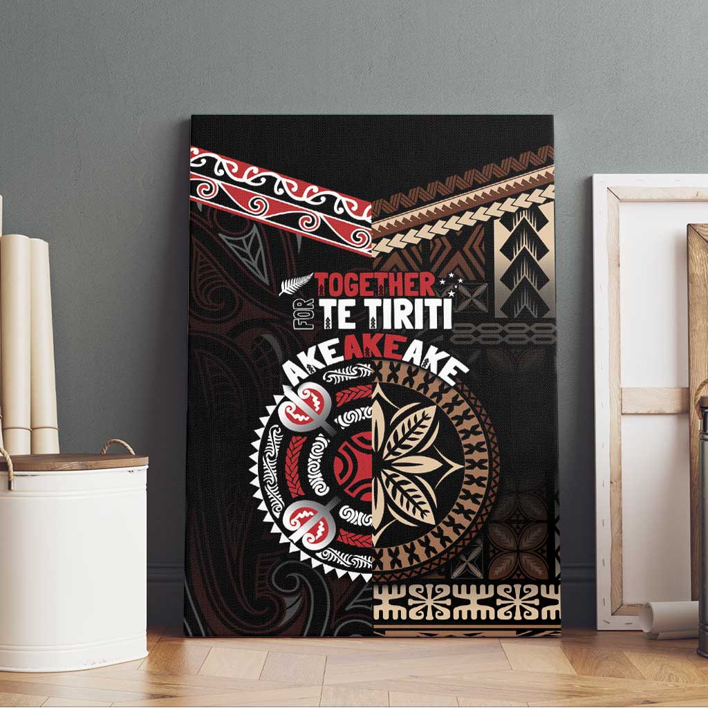 Aotearoa and Samoa Together For Te Tiriti Canvas Wall Art Kowhaiwhai Mix Siapo LT7 - Polynesian Pride