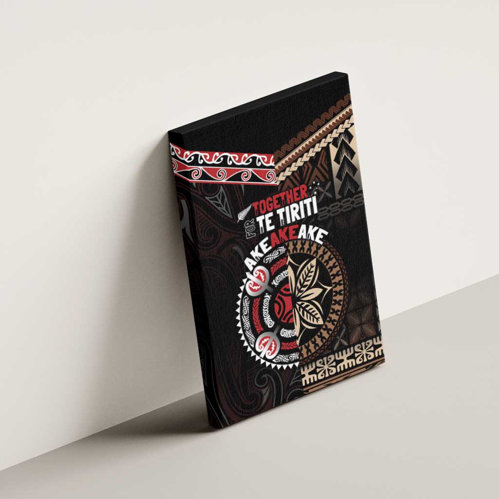 Aotearoa and Samoa Together For Te Tiriti Canvas Wall Art Kowhaiwhai Mix Siapo LT7 - Polynesian Pride