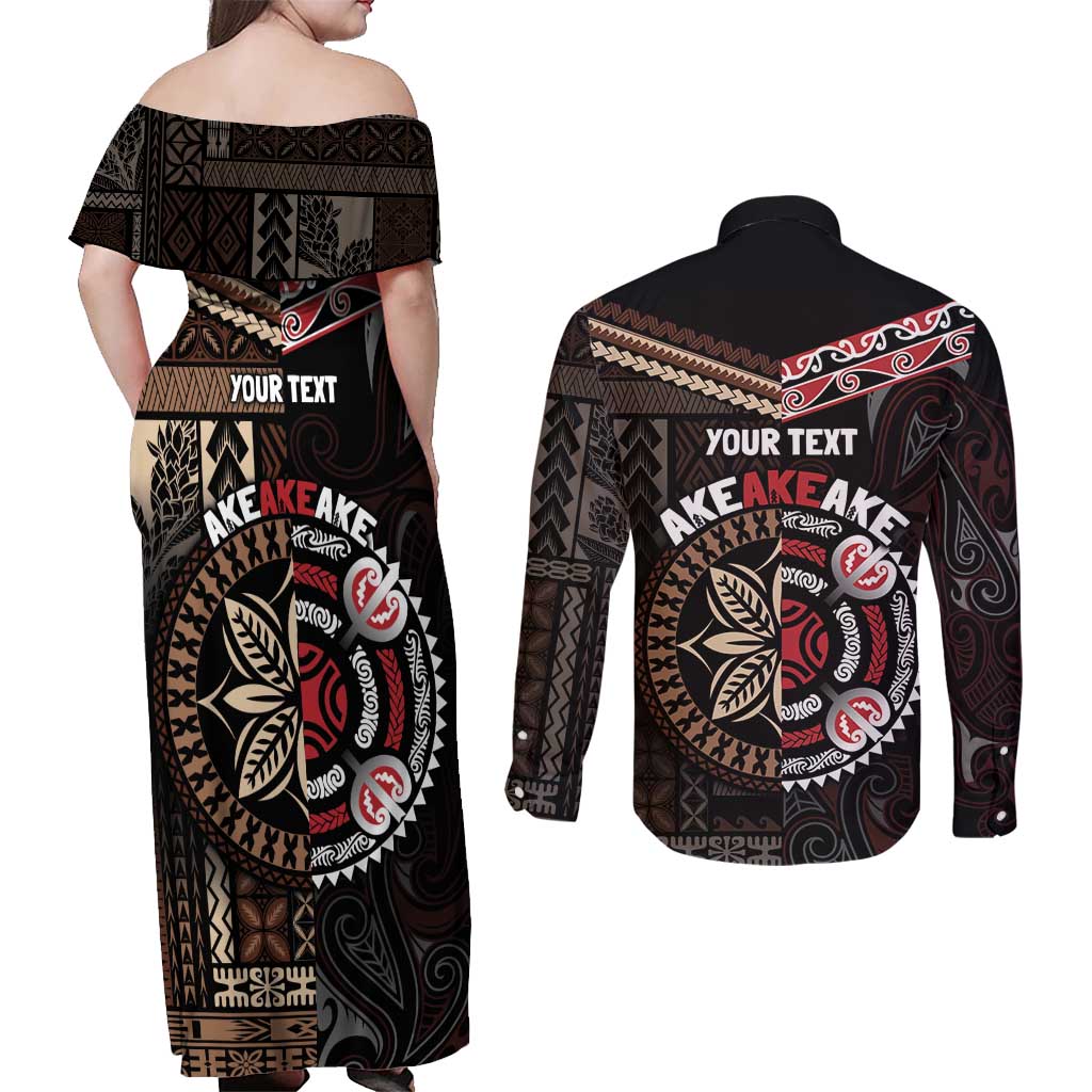 Aotearoa and Samoa Together For Te Tiriti Couples Matching Off Shoulder Maxi Dress and Long Sleeve Button Shirt Kowhaiwhai Mix Siapo