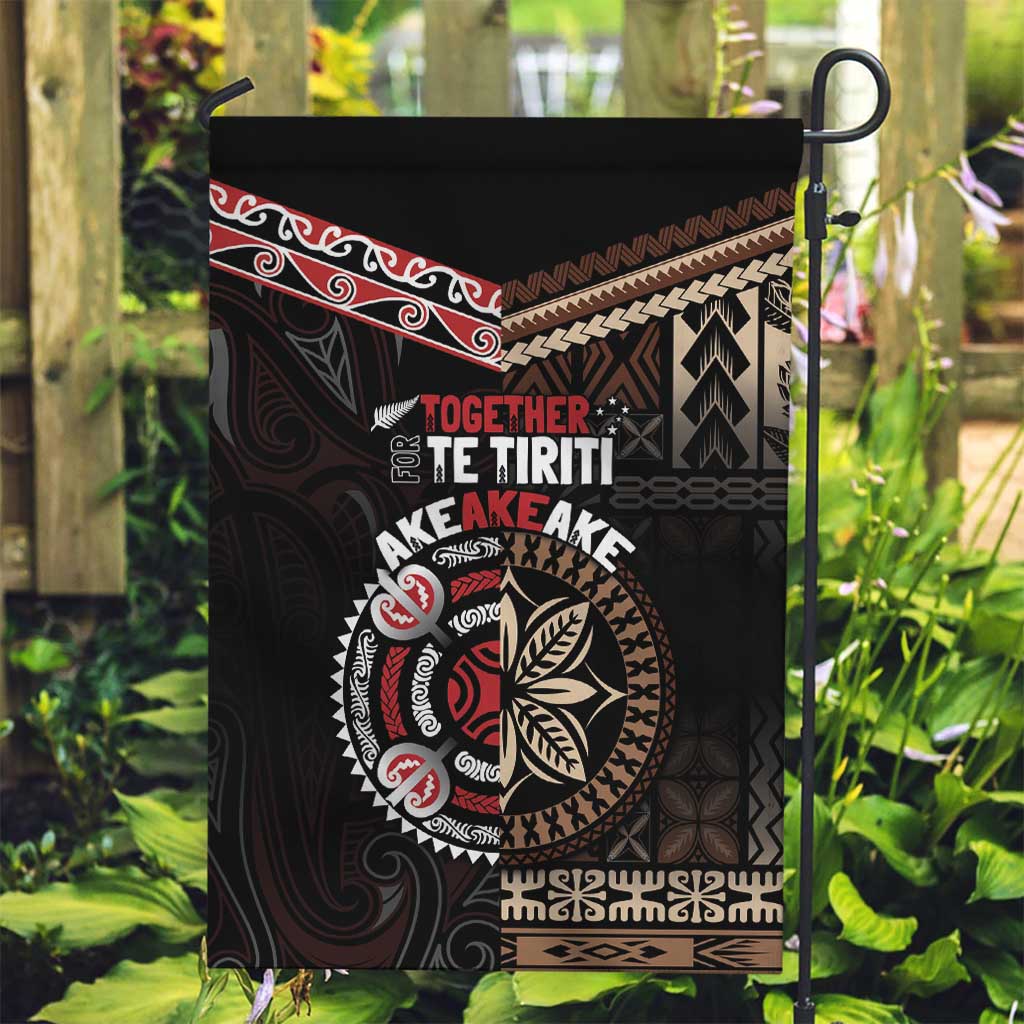Aotearoa and Samoa Together For Te Tiriti Garden Flag Kowhaiwhai Mix Siapo