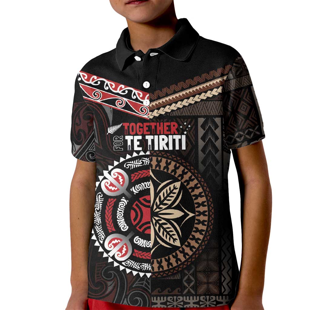 Aotearoa and Samoa Together For Te Tiriti Kid Polo Shirt Kowhaiwhai Mix Siapo