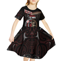 Aotearoa and Samoa Together For Te Tiriti Kid Short Sleeve Dress Kowhaiwhai Mix Siapo