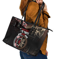 Aotearoa and Samoa Together For Te Tiriti Leather Tote Bag Kowhaiwhai Mix Siapo