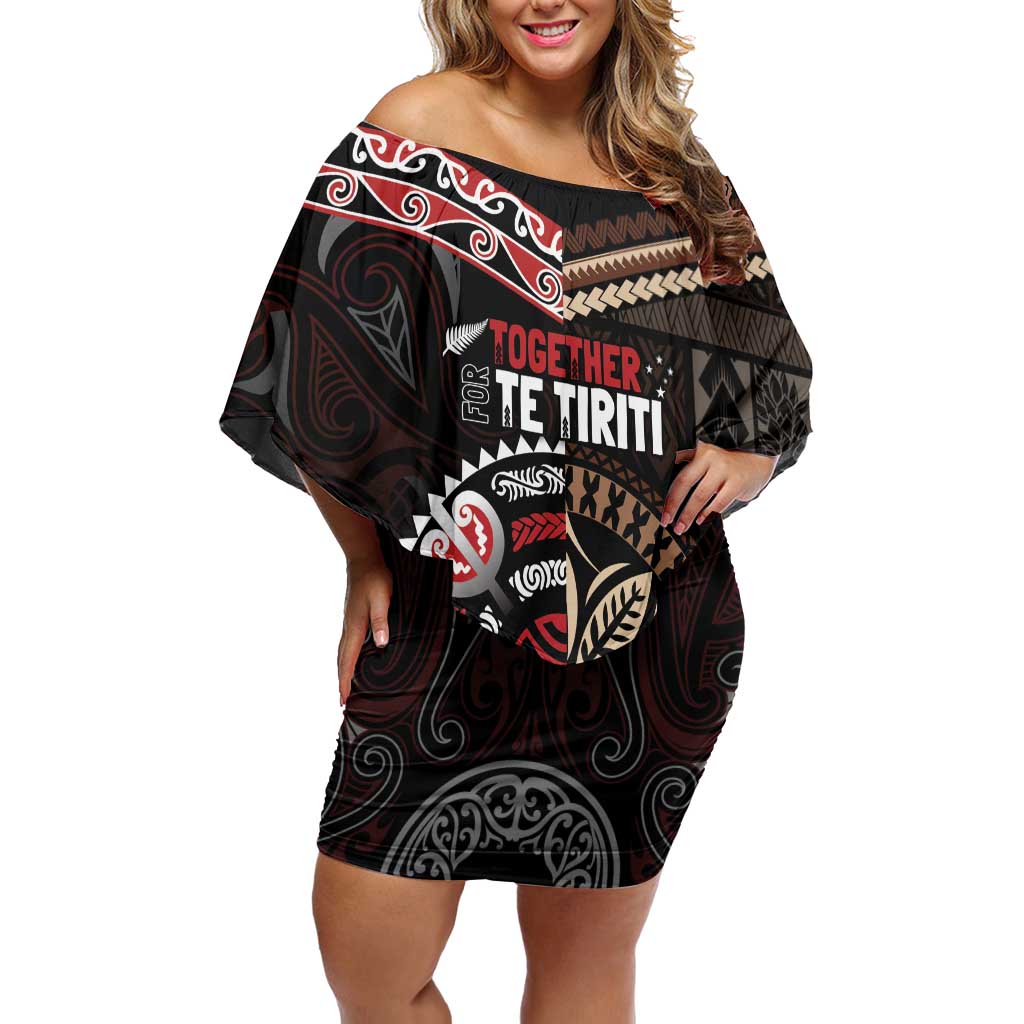 Aotearoa and Samoa Together For Te Tiriti Off Shoulder Short Dress Kowhaiwhai Mix Siapo