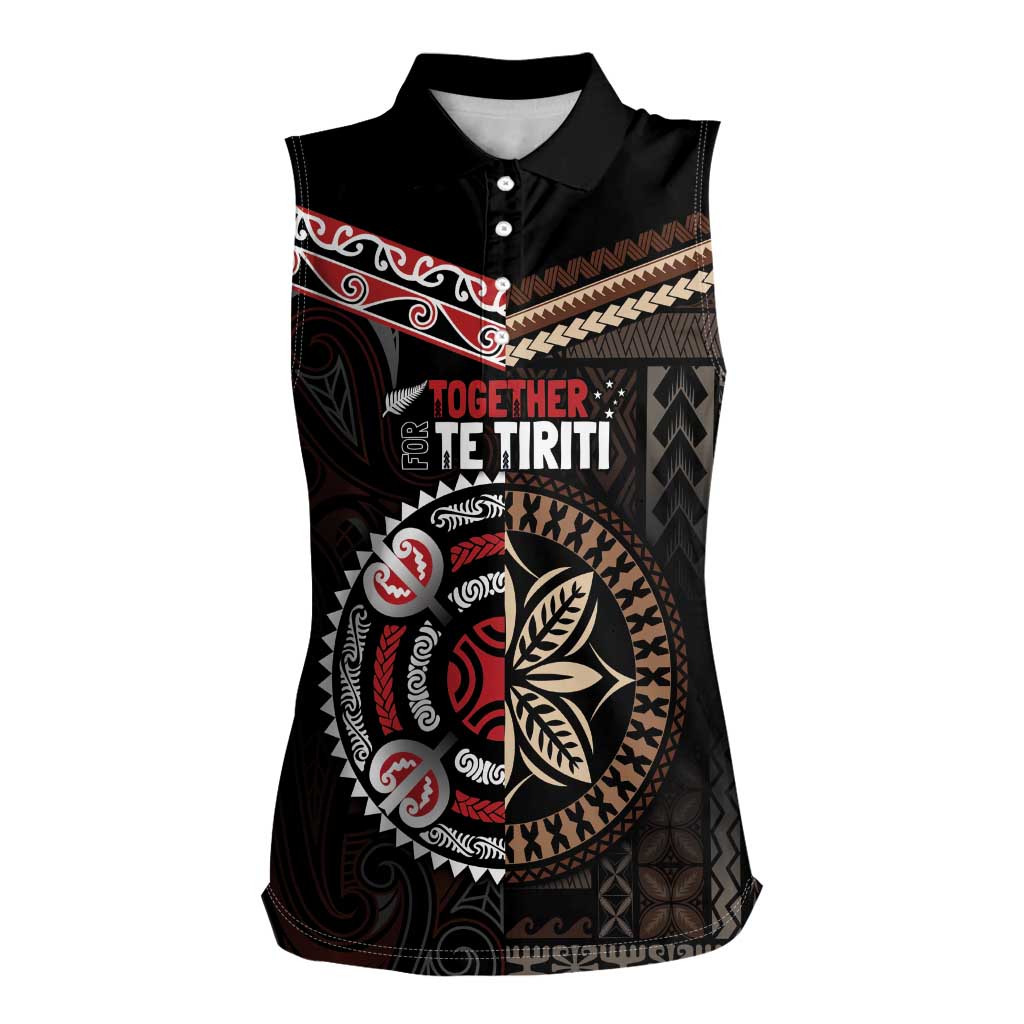 Aotearoa and Samoa Together For Te Tiriti Women Sleeveless Polo Shirt Kowhaiwhai Mix Siapo