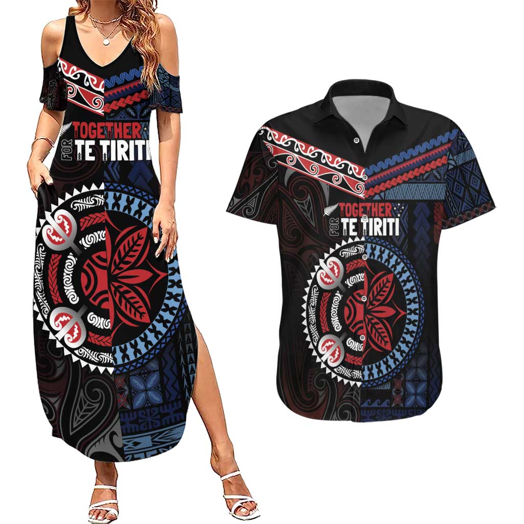 Aotearoa and Samoa Together For Te Tiriti Couples Matching Summer Maxi Dress and Hawaiian Shirt Kowhaiwhai Mix Siapo - Flag Color