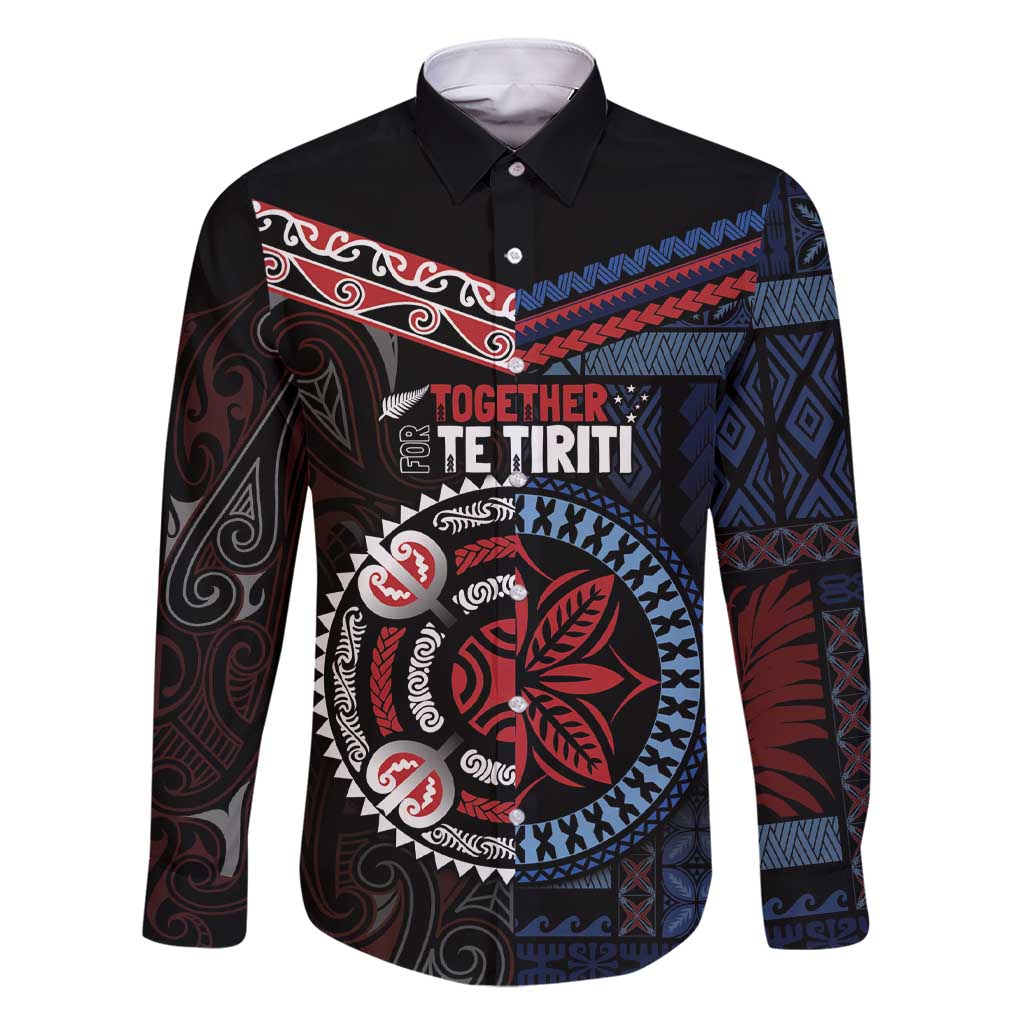 Aotearoa and Samoa Together For Te Tiriti Family Matching Short Sleeve Bodycon Dress and Hawaiian Shirt Kowhaiwhai Mix Siapo - Flag Color