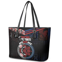 Aotearoa and Samoa Together For Te Tiriti Leather Tote Bag Kowhaiwhai Mix Siapo - Flag Color