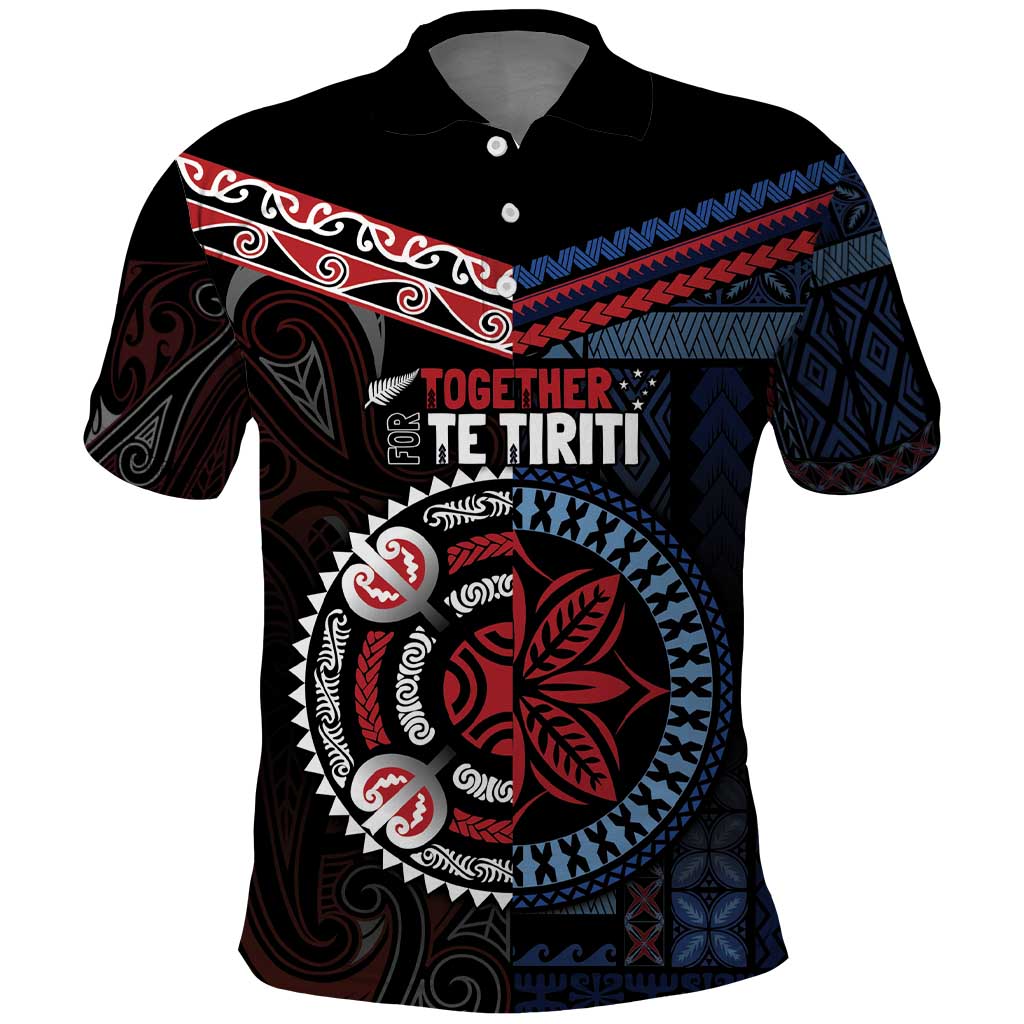 Aotearoa and Samoa Together For Te Tiriti Polo Shirt Kowhaiwhai Mix Siapo - Flag Color