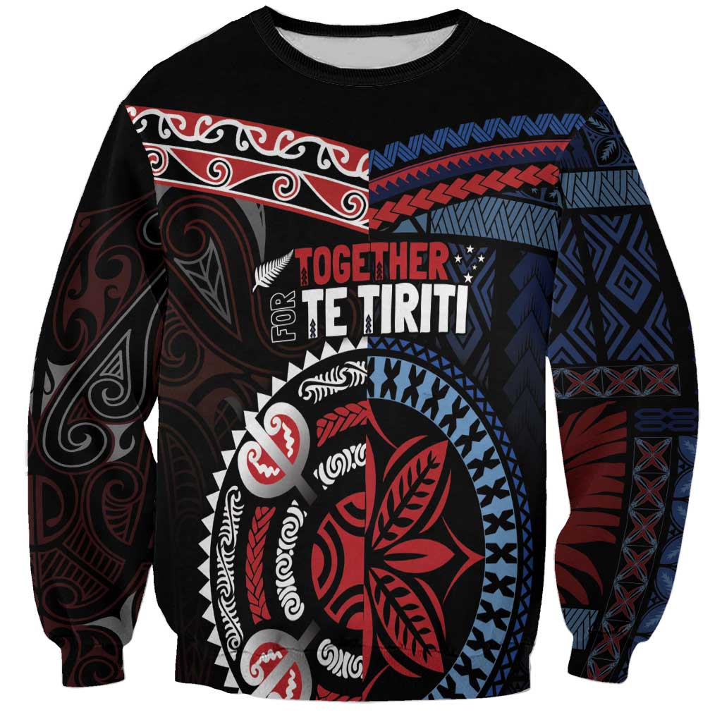 Aotearoa and Samoa Together For Te Tiriti Sweatshirt Kowhaiwhai Mix Siapo - Flag Color