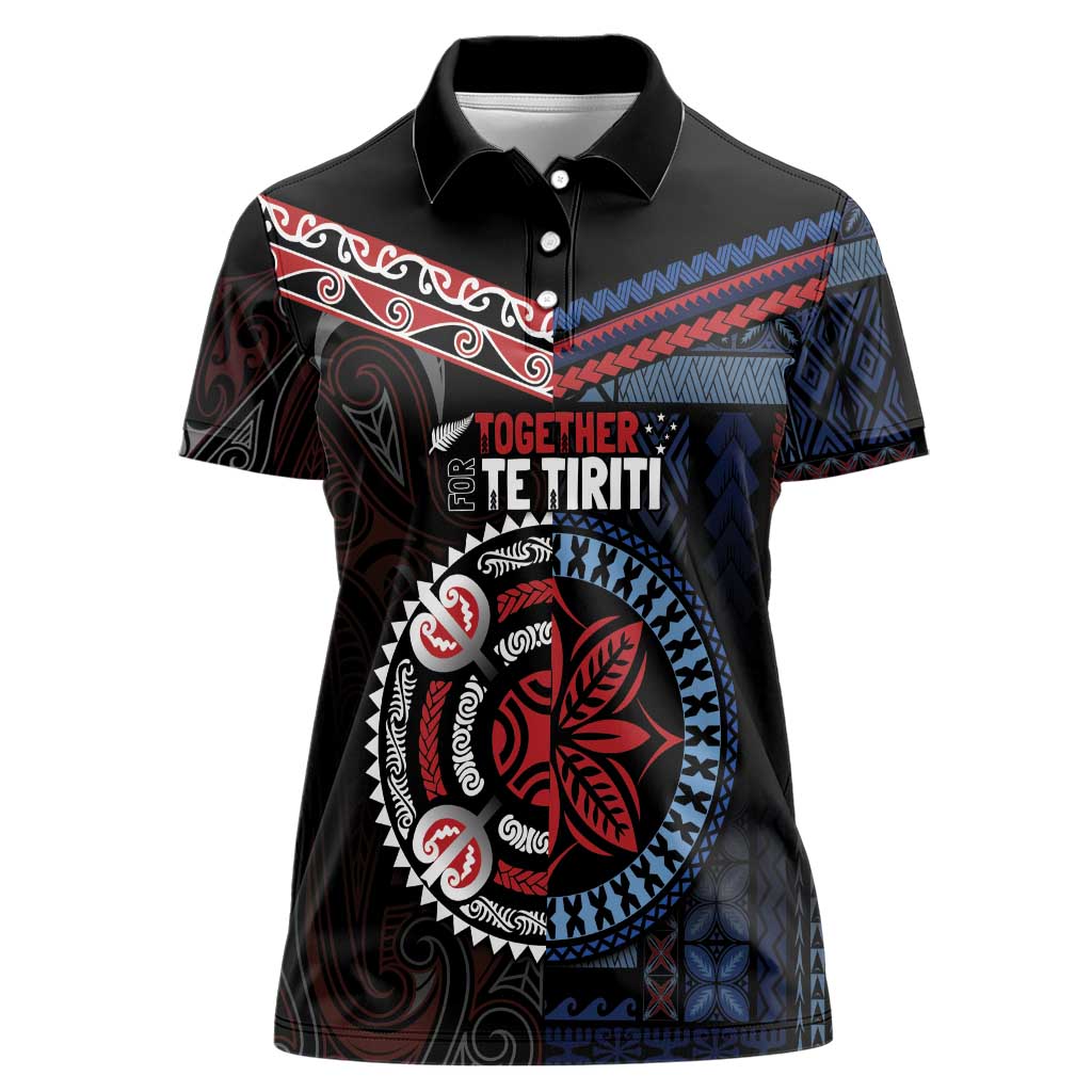 Aotearoa and Samoa Together For Te Tiriti Women Polo Shirt Kowhaiwhai Mix Siapo - Flag Color