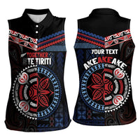 Aotearoa and Samoa Together For Te Tiriti Women Sleeveless Polo Shirt Kowhaiwhai Mix Siapo - Flag Color