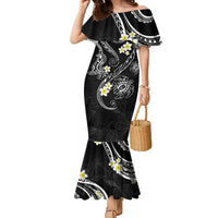 Polynesia Tribal Family Matching Mermaid Dress and Hawaiian Shirt Tentacles Plumeria LT7 Mom's Dress Black - Polynesian Pride