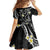 Polynesia Tribal Family Matching Off The Shoulder Long Sleeve Dress and Hawaiian Shirt Tentacles Plumeria