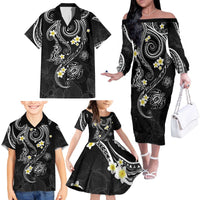 Polynesia Tribal Family Matching Off The Shoulder Long Sleeve Dress and Hawaiian Shirt Tentacles Plumeria