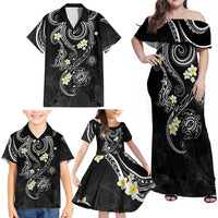 Polynesia Tribal Family Matching Off Shoulder Maxi Dress and Hawaiian Shirt Tentacles Plumeria LT7 - Polynesian Pride