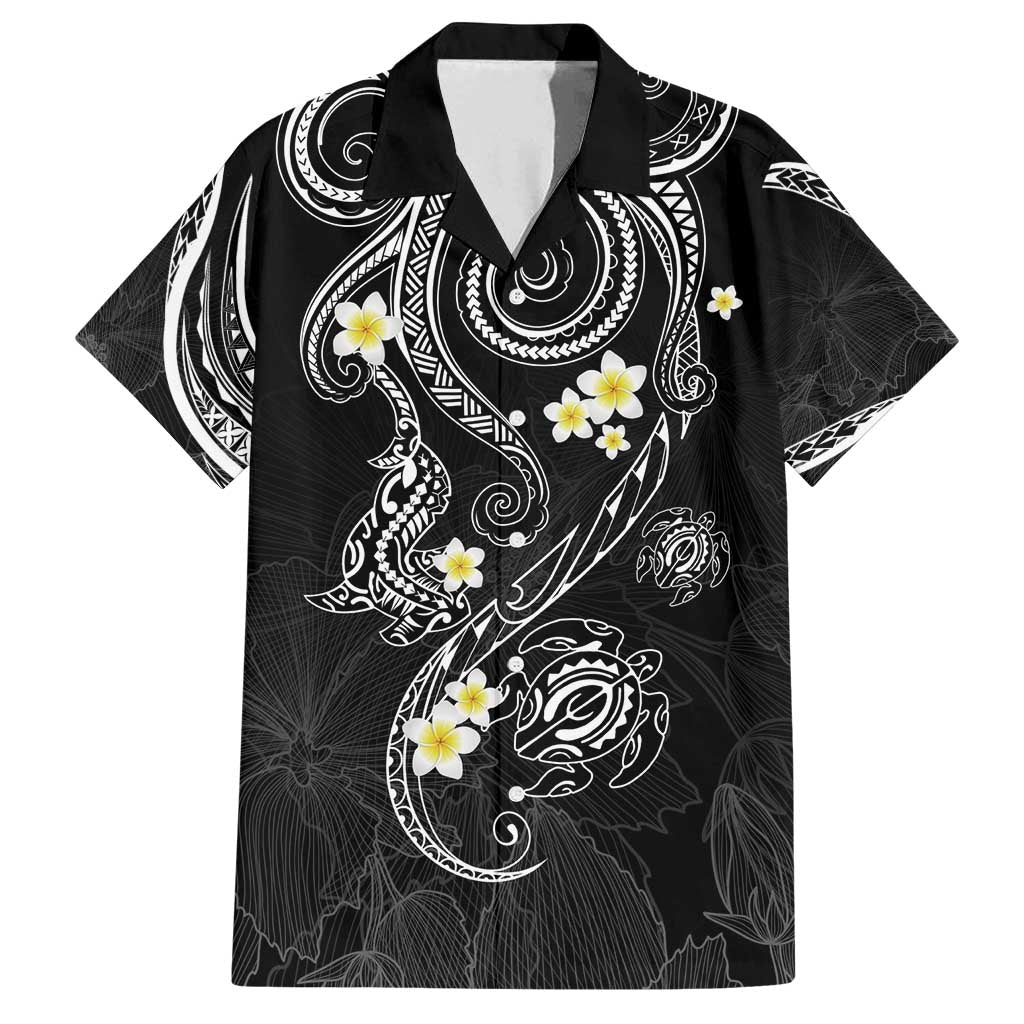 Polynesia Tribal Family Matching Off Shoulder Maxi Dress and Hawaiian Shirt Tentacles Plumeria LT7 Dad's Shirt - Short Sleeve Black - Polynesian Pride