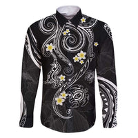 Polynesia Tribal Family Matching Off Shoulder Short Dress and Hawaiian Shirt Tentacles Plumeria LT7 Dad's Shirt - Long Sleeve Black - Polynesian Pride