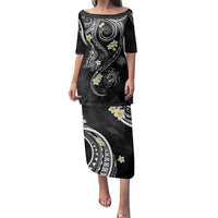 Polynesia Tribal Family Matching Puletasi and Hawaiian Shirt Tentacles Plumeria LT7 Mom's Dress Black - Polynesian Pride