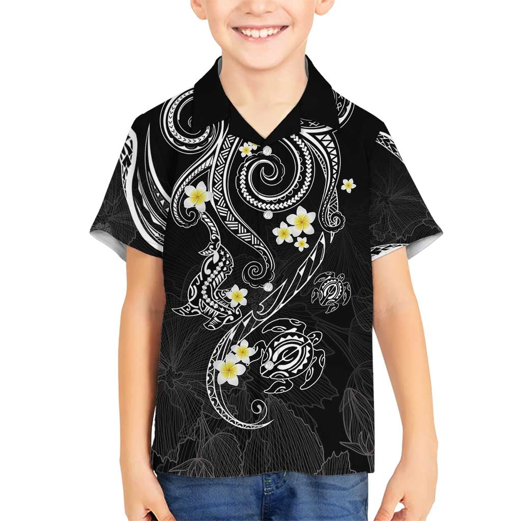 Polynesia Tribal Family Matching Puletasi and Hawaiian Shirt Tentacles Plumeria LT7 Son's Shirt Black - Polynesian Pride