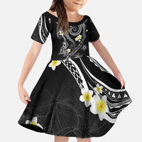 Polynesia Tribal Family Matching Summer Maxi Dress and Hawaiian Shirt Tentacles Plumeria LT7 Daughter's Dress Black - Polynesian Pride