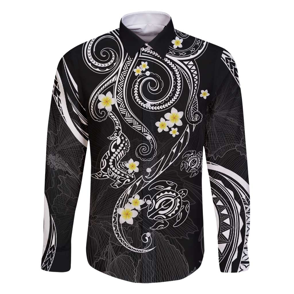 Polynesia Tribal Family Matching Summer Maxi Dress and Hawaiian Shirt Tentacles Plumeria LT7 Dad's Shirt - Long Sleeve Black - Polynesian Pride