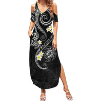Polynesia Tribal Family Matching Summer Maxi Dress and Hawaiian Shirt Tentacles Plumeria LT7 Mom's Dress Black - Polynesian Pride