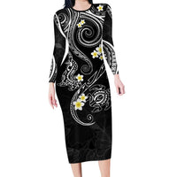 Polynesia Tribal Long Sleeve Bodycon Dress Tentacles Plumeria LT7 Long Dress Black - Polynesian Pride
