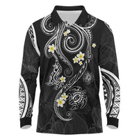 Polynesia Tribal Long Sleeve Polo Shirt Tentacles Plumeria LT7 Black - Polynesian Pride
