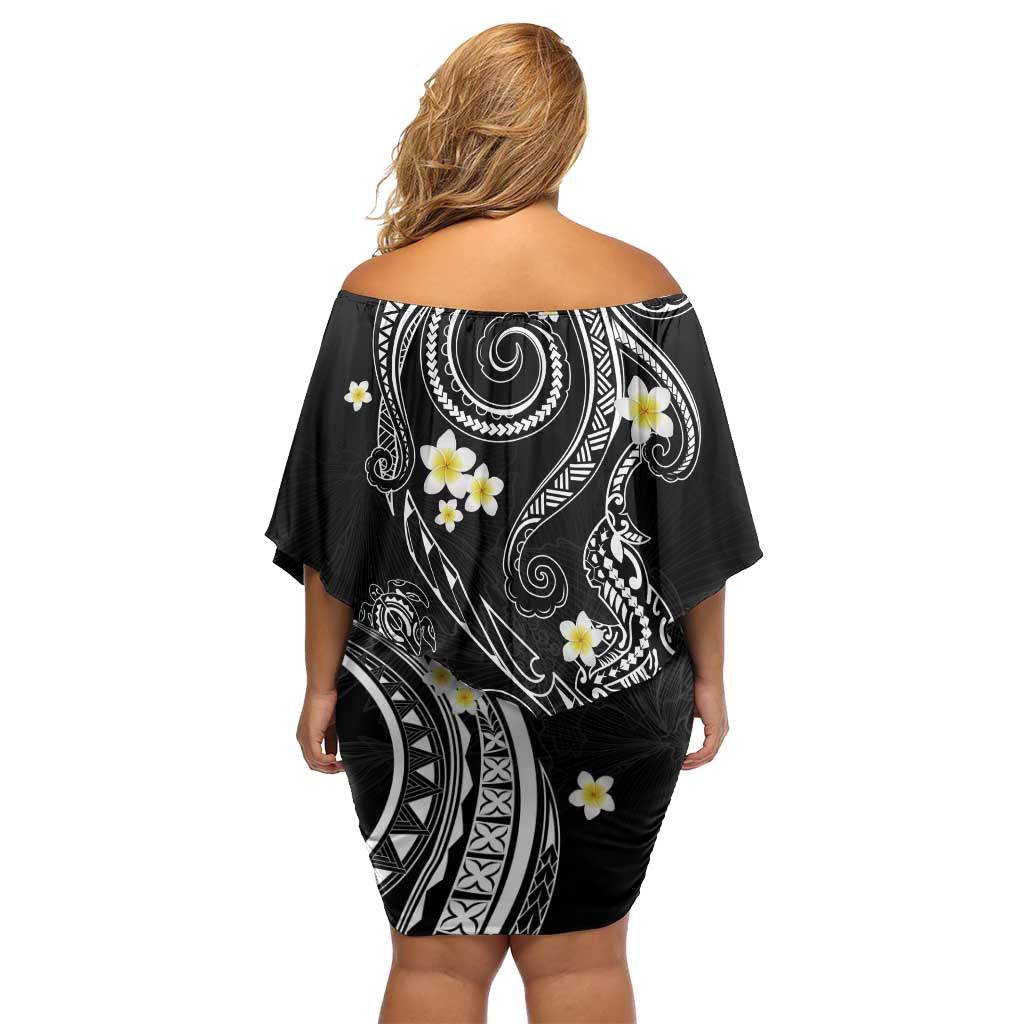 Polynesia Tribal Off Shoulder Short Dress Tentacles Plumeria