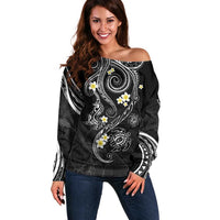 Polynesia Tribal Off Shoulder Sweater Tentacles Plumeria