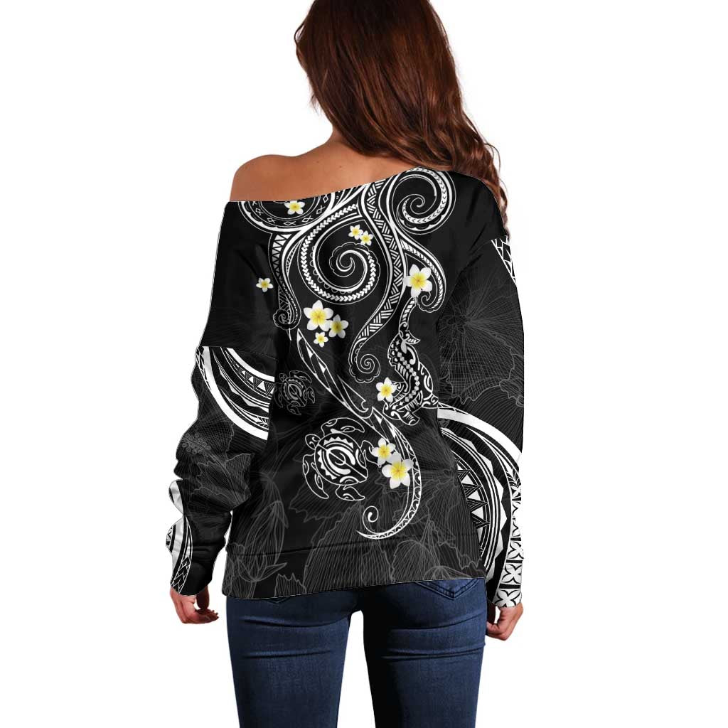 Polynesia Tribal Off Shoulder Sweater Tentacles Plumeria
