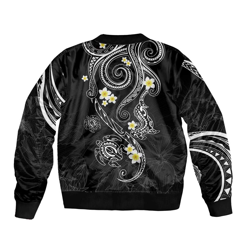 Polynesia Tribal Sleeve Zip Bomber Jacket Tentacles Plumeria