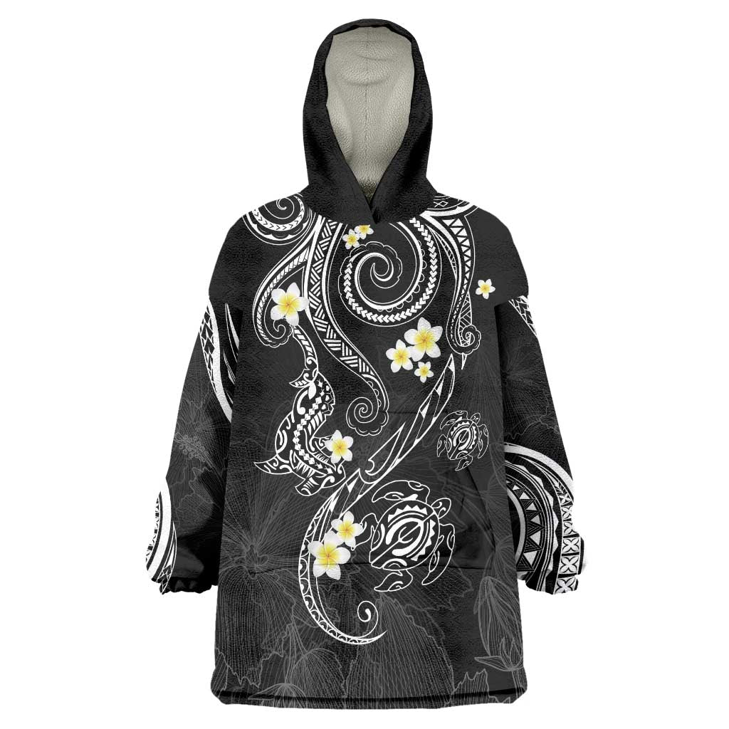 Polynesia Tribal Wearable Blanket Hoodie Tentacles Plumeria