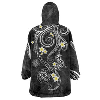 Polynesia Tribal Wearable Blanket Hoodie Tentacles Plumeria