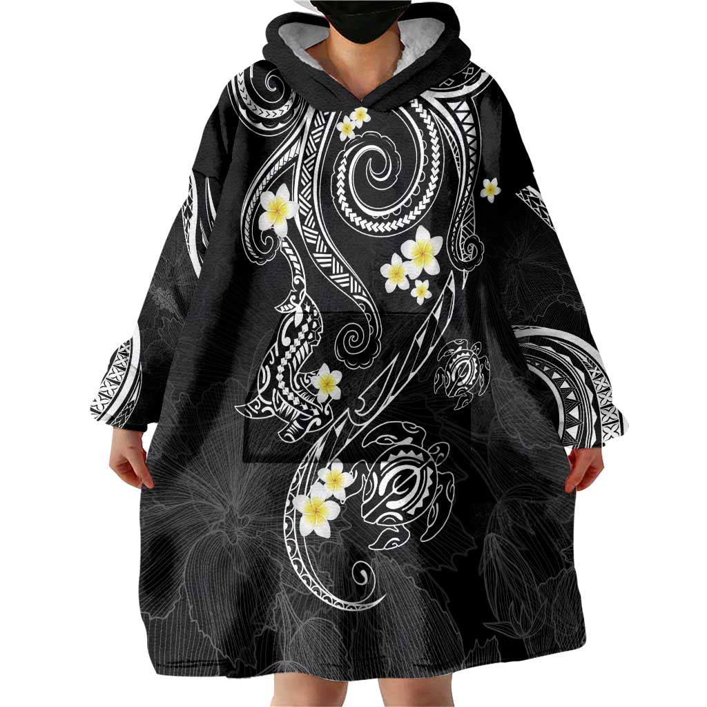 Polynesia Tribal Wearable Blanket Hoodie Tentacles Plumeria