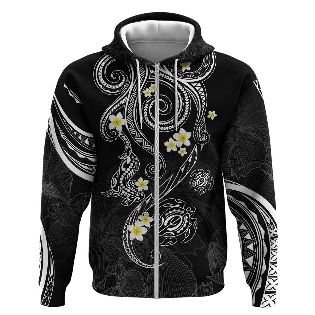 Polynesia Tribal Zip Hoodie Tentacles Plumeria