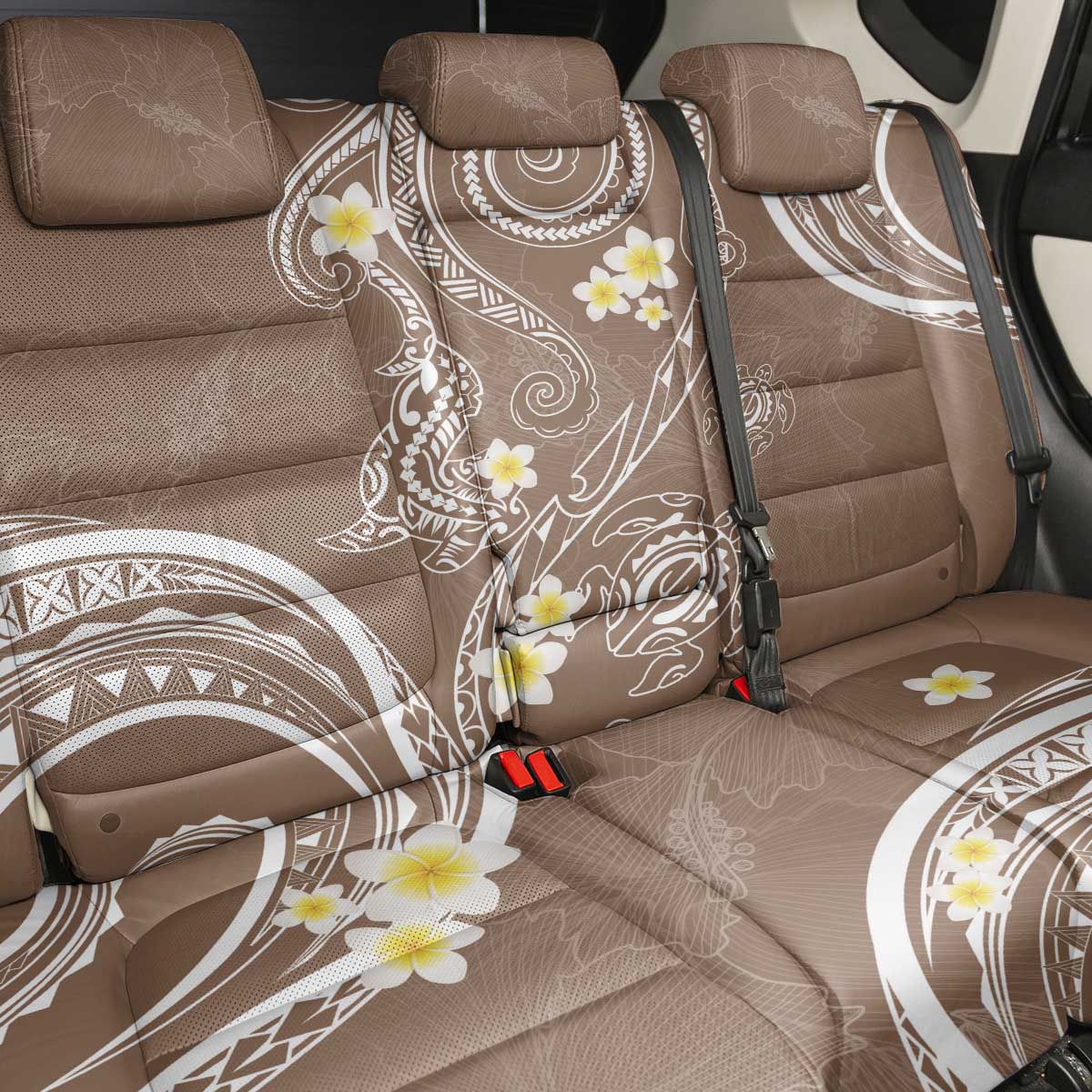 Polynesia Tribal Back Car Seat Cover Mocha Plumeria Tentacles
