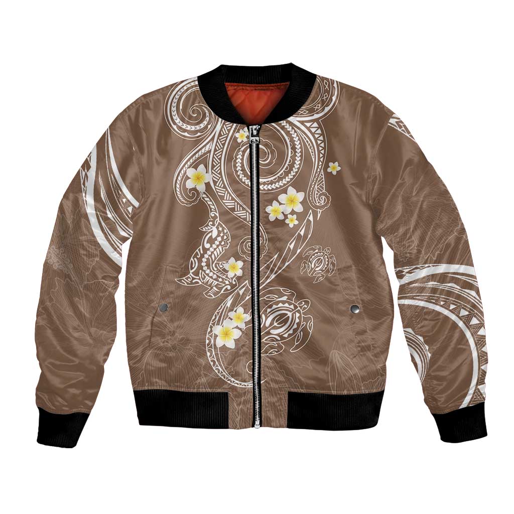 Polynesia Tribal Bomber Jacket Mocha Plumeria Tentacles