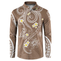 Polynesia Tribal Button Sweatshirt Mocha Plumeria Tentacles