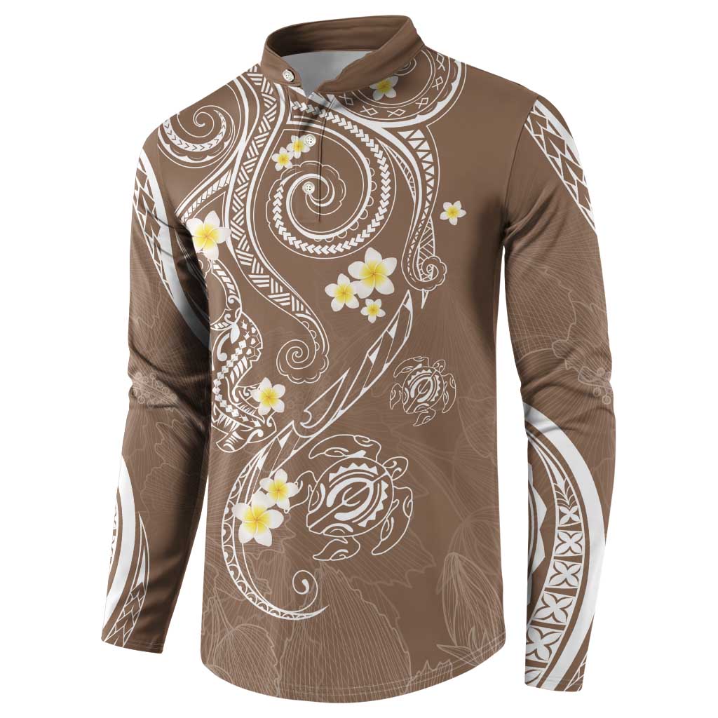 Polynesia Tribal Button Sweatshirt Mocha Plumeria Tentacles