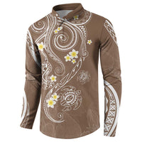 Polynesia Tribal Button Sweatshirt Mocha Plumeria Tentacles