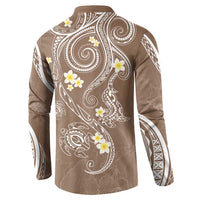 Polynesia Tribal Button Sweatshirt Mocha Plumeria Tentacles