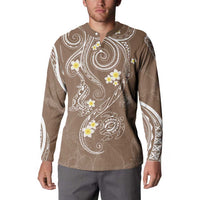 Polynesia Tribal Button Sweatshirt Mocha Plumeria Tentacles