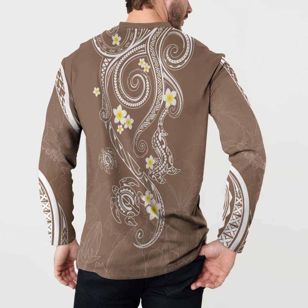 Polynesia Tribal Button Sweatshirt Mocha Plumeria Tentacles